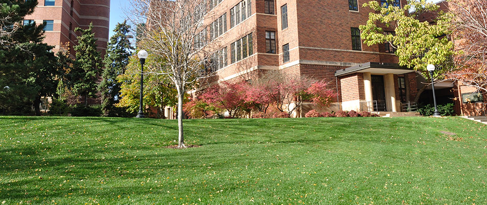 Commercial property maintained with mowing services in Fishers, IN.