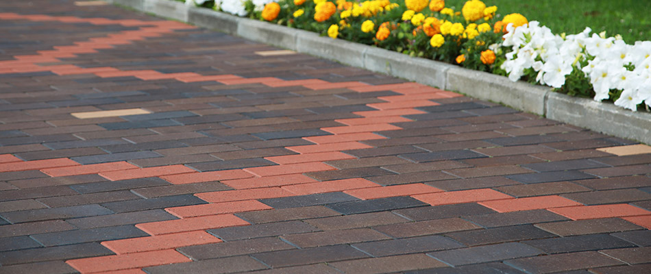 Decorated paver driveway in Carmel, IN.