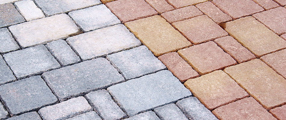 Close up on contrasting colored pavers installed on a property in Fishers, IN. 
