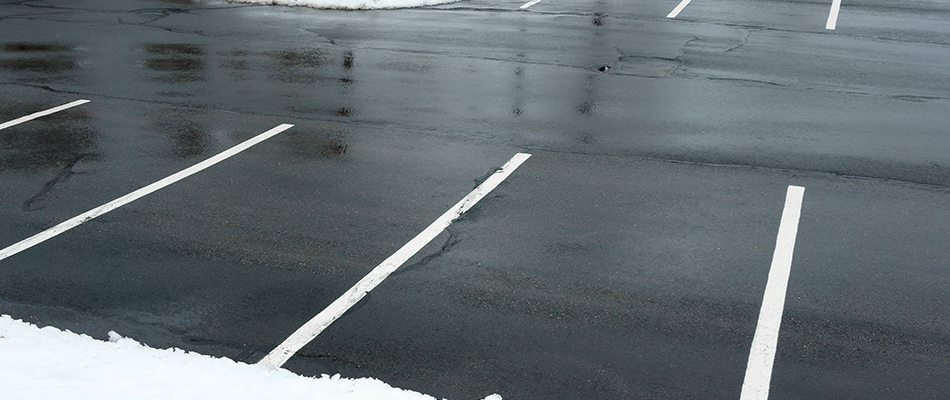 A a recently cleared and deiced parking lot in Noblesville, IN. 