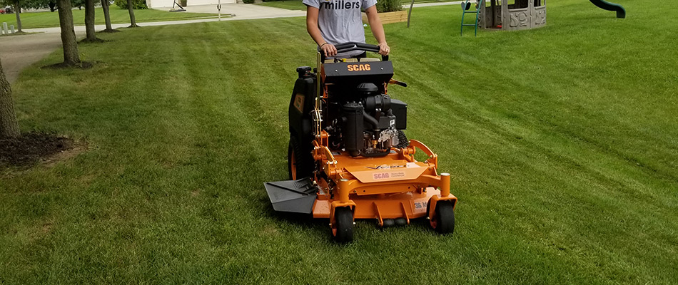 Spider professional mowing lawn in Noblesville, IN.