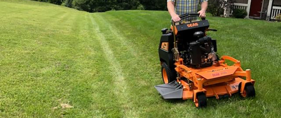 Our landscape professional mowing a client's lawn in Noblesville, IN. 